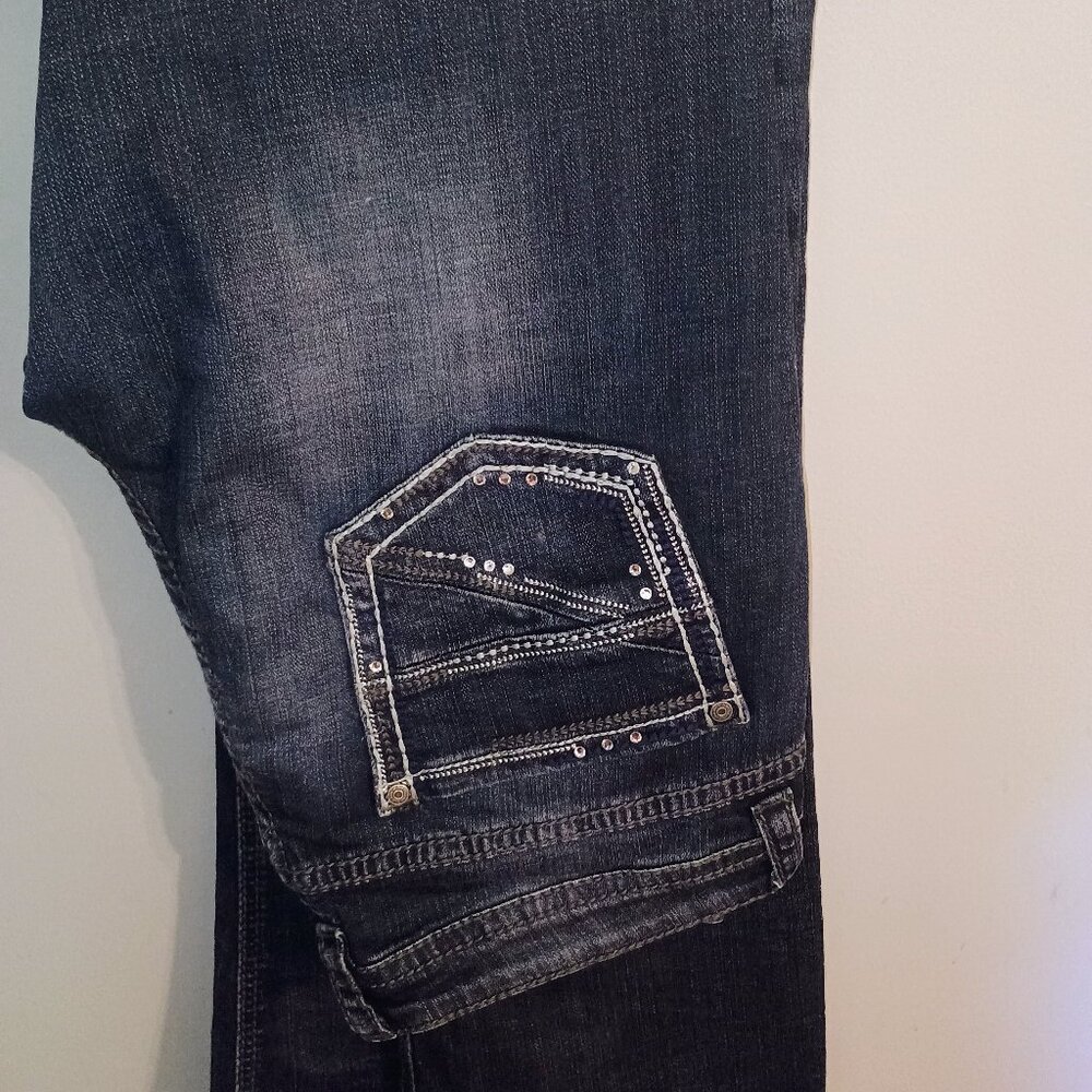 Rock n Roll Cowgirl denim dark blue jeans Juniors size 15 Boot Cut low rise